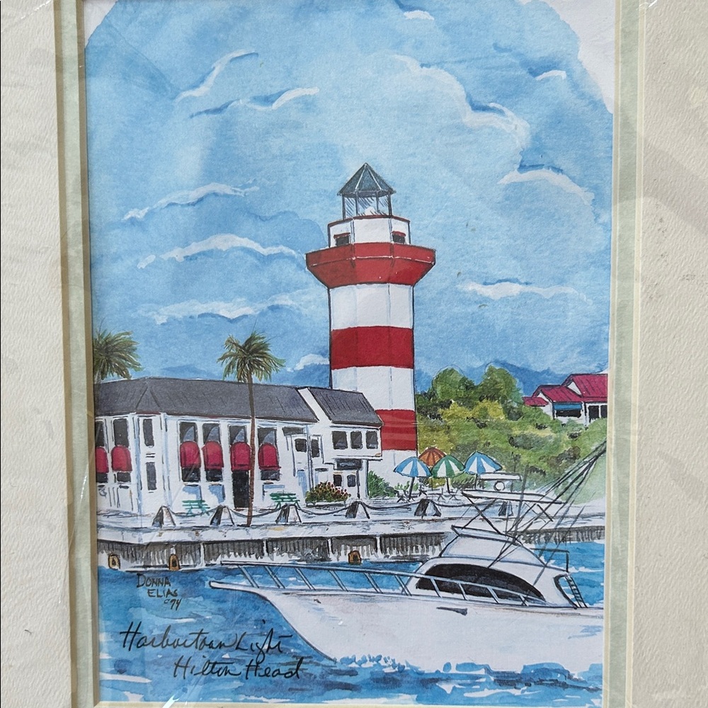 Hilton Head Harbortown Lighthouse Art Print; 11”Length 8.5” Width; Matted.NWT - Picture 2 of 10
